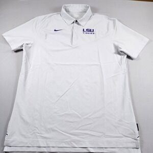 Nike LSU Tigers Coach Polo Shirt Mens Large On-Field Dri-Fit Light Gray Snap